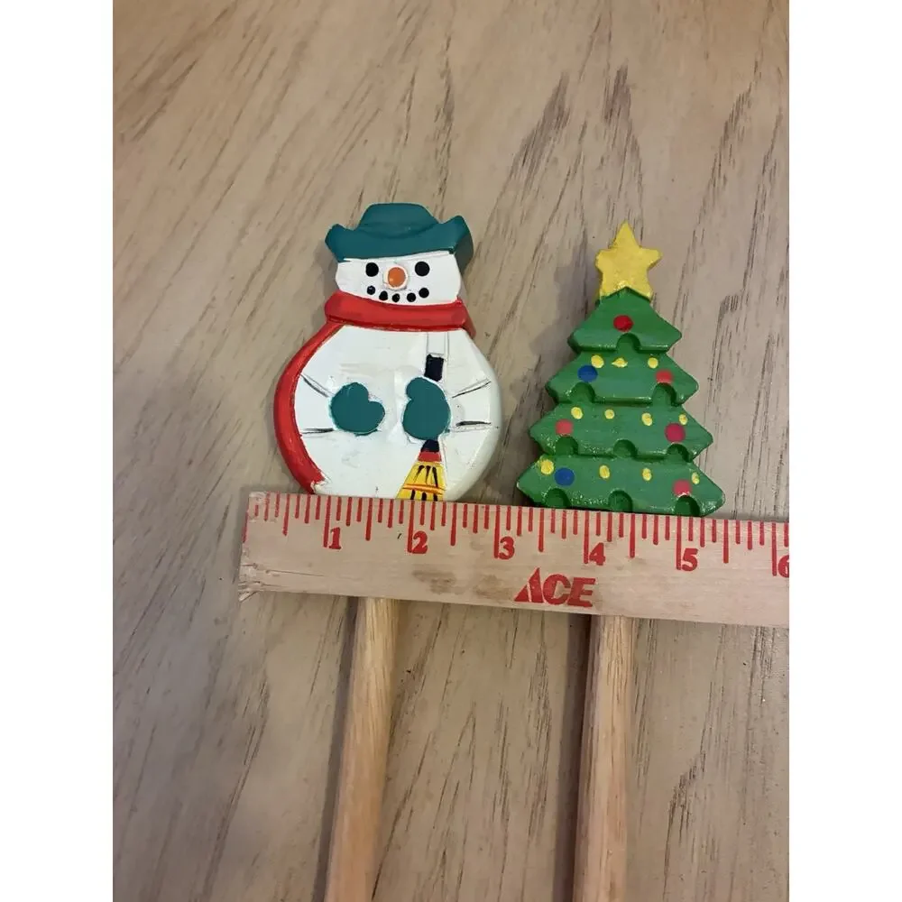 Christmas Serving Spoon Fork Hand Painted Wood Snowman Tree Salad Pasta Holiday